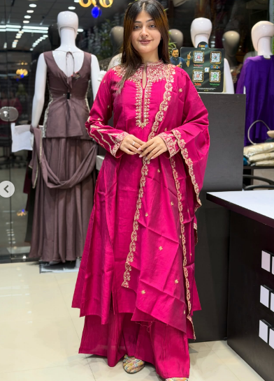 Royal Pink Embroidered Festive Wear Set